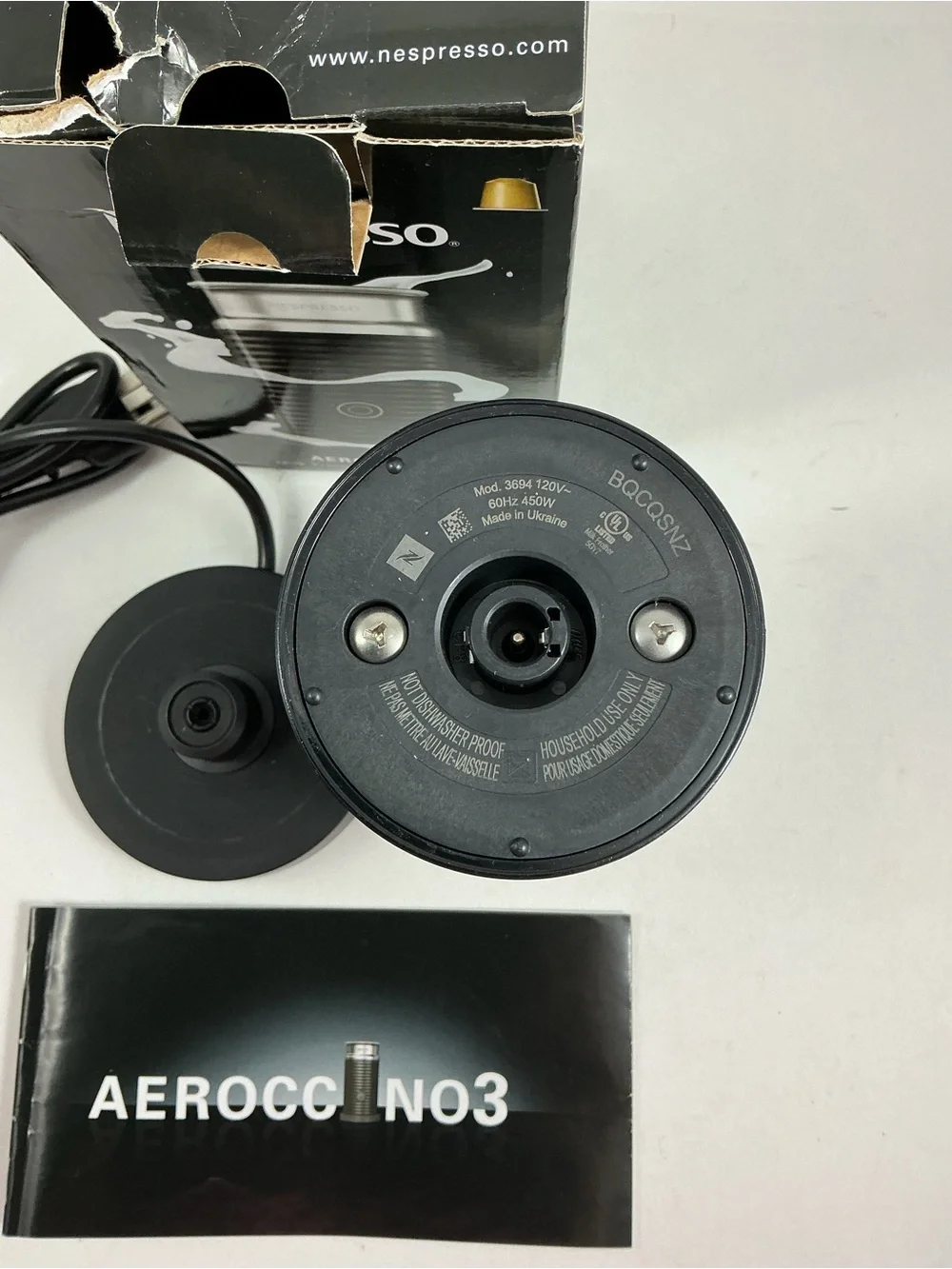 New Nespresso Aeroccino 3 Electric Milk Frother Black 3694-US-BK Open Box